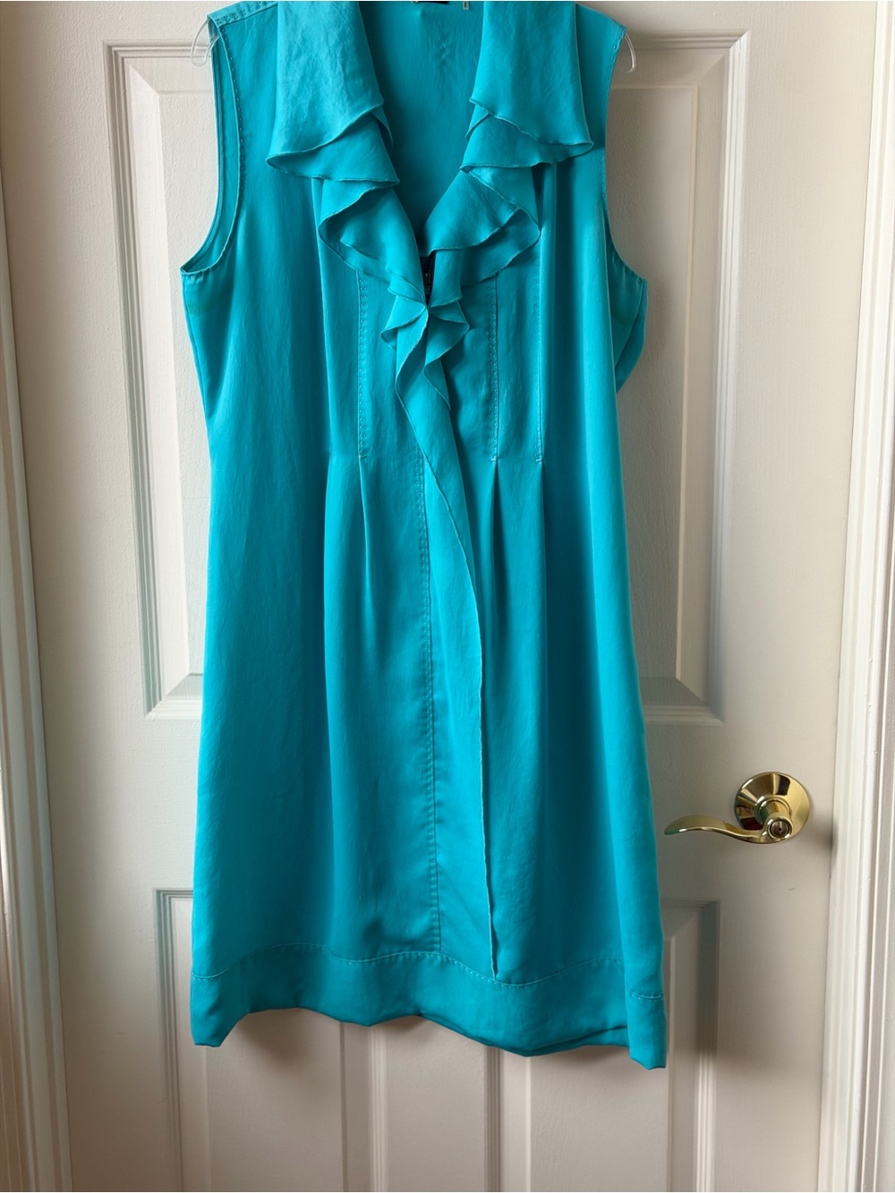 Elie Tahiti Sleeveless Ruffle Front Turquoise Dress medium